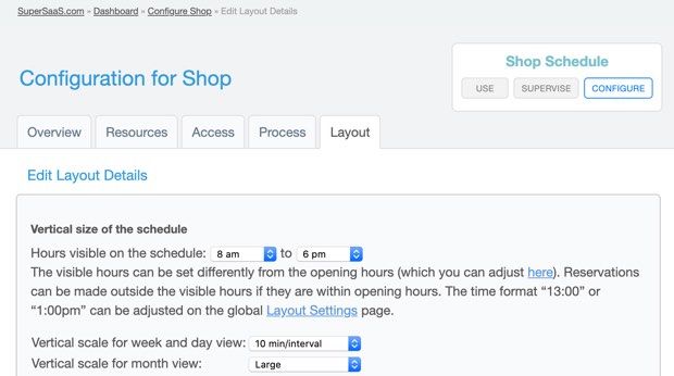 Configure schedule layout