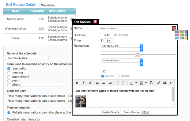 Add new services on your salon booking calendar