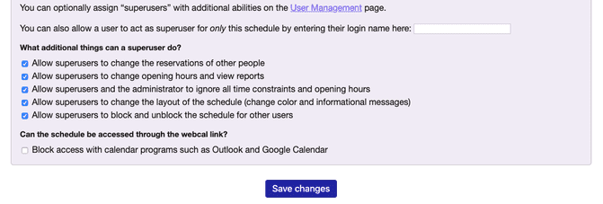 Superuser access settings