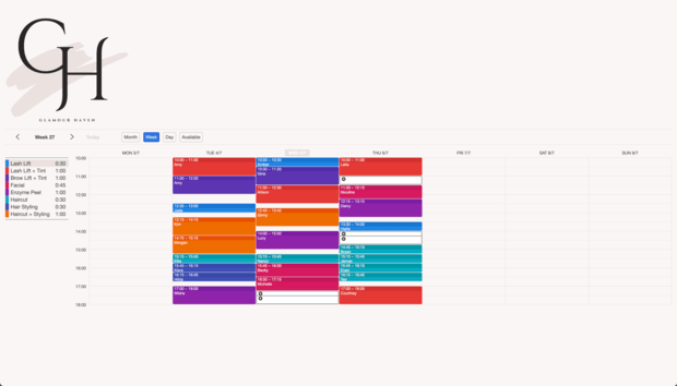 Example of a SuperSaaS schedule on a computer for nail & beauty salons
