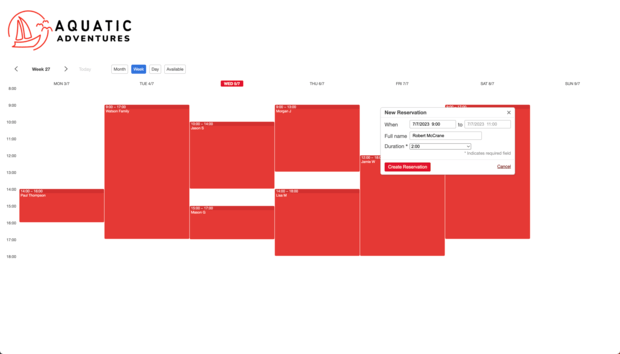 Example of a SuperSaaS schedule on a computer for boat rental