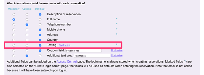 Registration fields