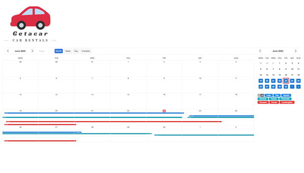 Example of a SuperSaaS schedule on a computer for vehicle reservation