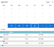Example of a SuperSaaS widget-type schedule on a tablet device for vehicle reservation