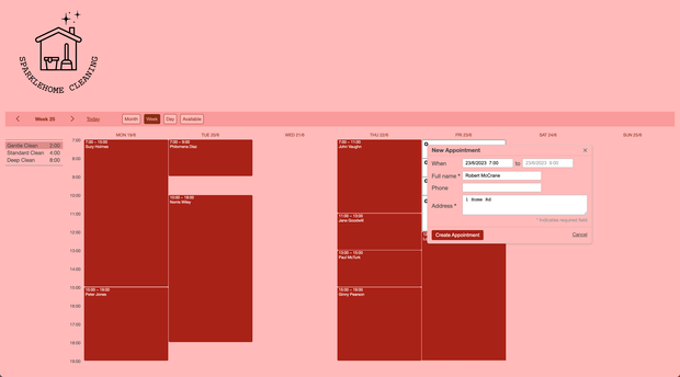 Example of a SuperSaaS schedule on a computer for household & cleaning services