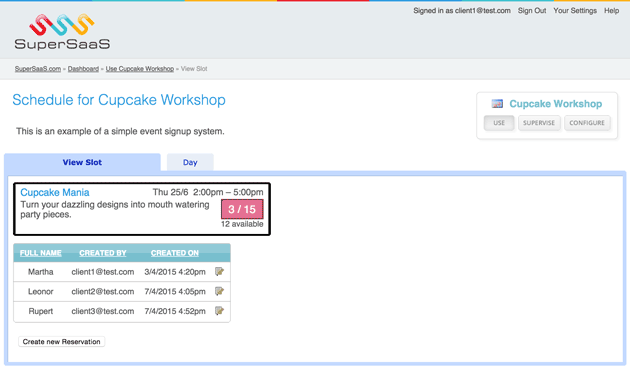 Cupcake schedule users