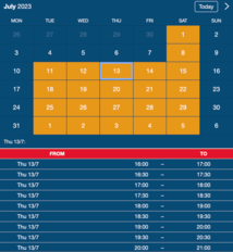 Example of a SuperSaaS widget-type schedule on a tablet device for escape rooms