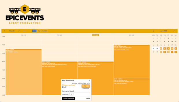 Example of a SuperSaaS schedule on a computer for events and seminars