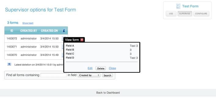 Overview of submitted forms
