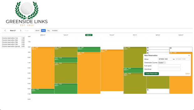 Example of a SuperSaaS schedule on a computer for sports courts