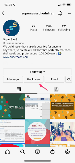 Instagram Book Now button