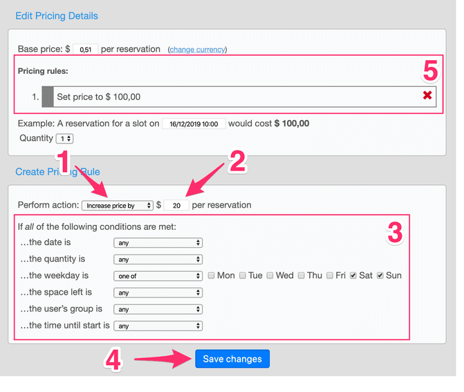 Pricing rule creation example