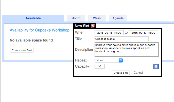 Cupcake schedule add dialog