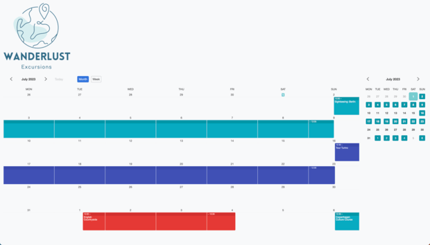 Example of a SuperSaaS schedule on a computer for sightseeing & tour services