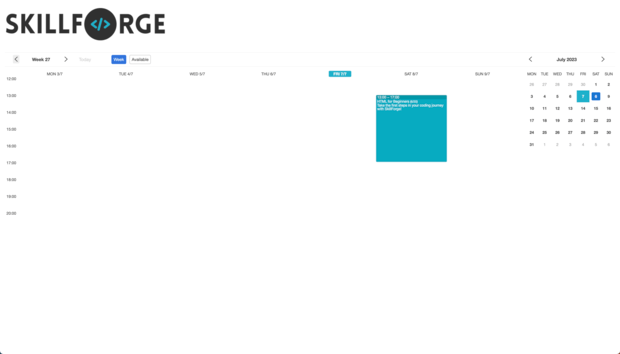 Example of a SuperSaaS schedule on a computer for workshops & trainings